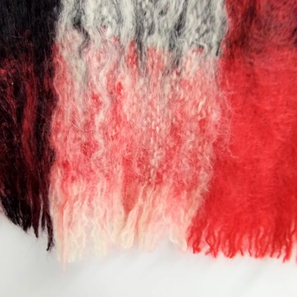 Vintage Mohair Blend Buffalo Plaid‎ Red and Black Scarf
